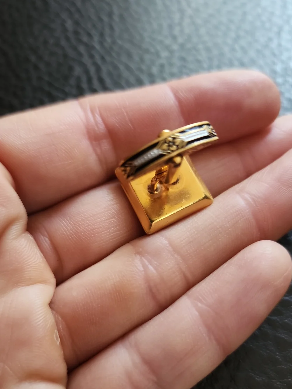 VTG Damascene Gold Tone Square Griffin Motif Cufflinks